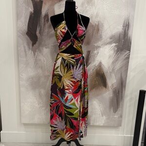 Zara Multicolor Tropical Halter Midi Dress